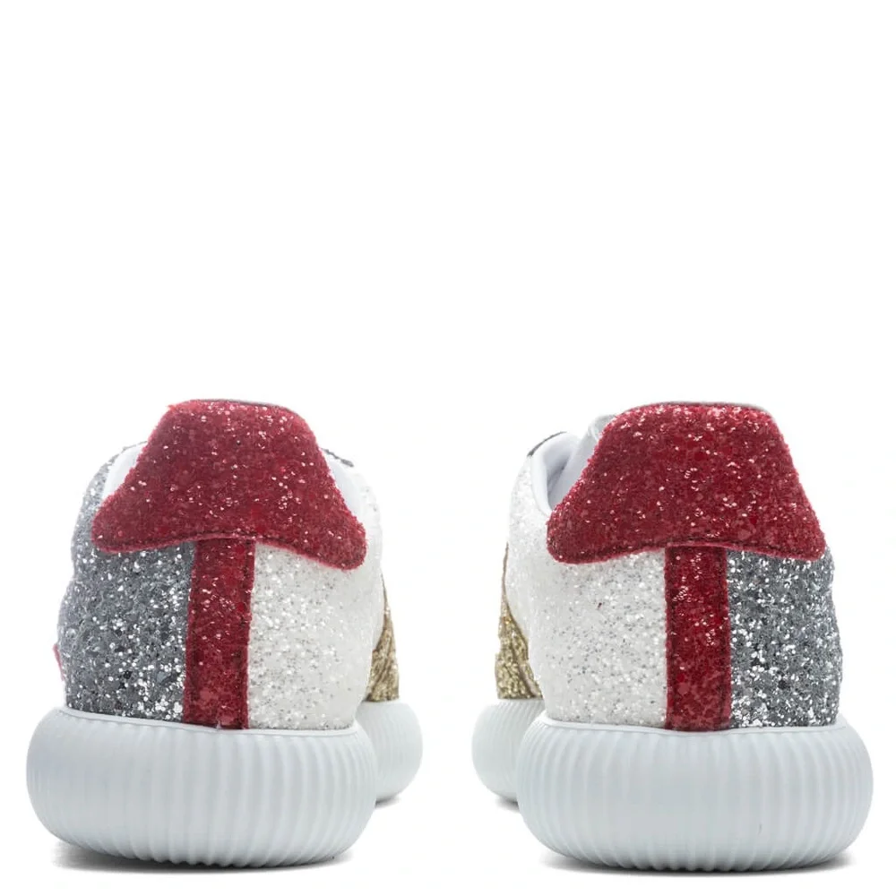 LANVIN GLEN LOW TOP SNEAKERS - SILVER/RED